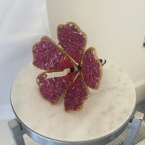 Mackenzie childs Elegant Pink Beaded Butterfly napkin ring